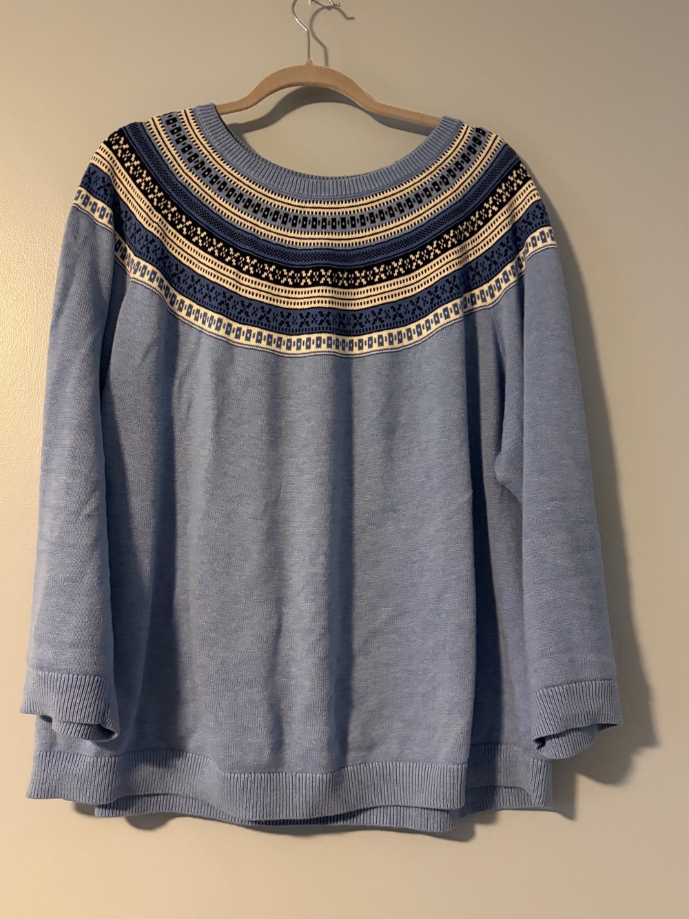 Talbots Light Blue Fair Isle Yoke Crewneck Sweater